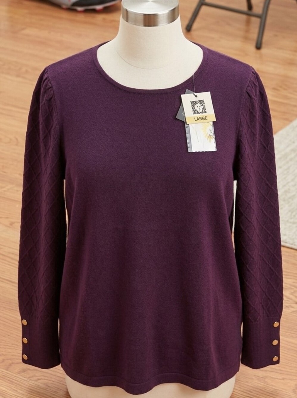 Anne Klein Crew Neck with Diamond Stitch Sleeves Pullover Sweater Size XL